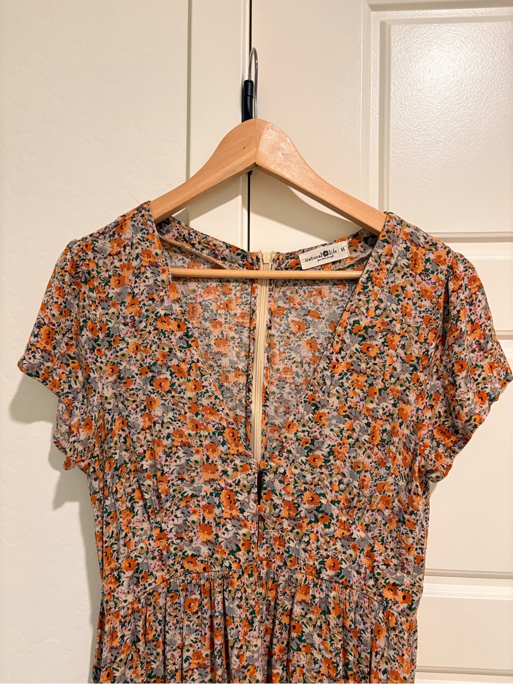 NATURAL LIFE Cottagecore Boho Orange Floral Tiered Maxi Dress Sz M - Picture 2 of 10
